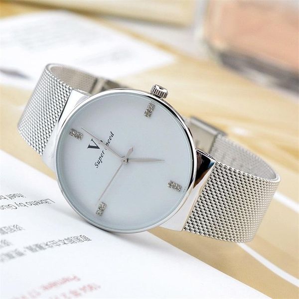 

wristwatches 2021 v6 super slim sliver mesh stainless steel watches women casual clock wrist watch lady man relogio feminin, Slivery;brown