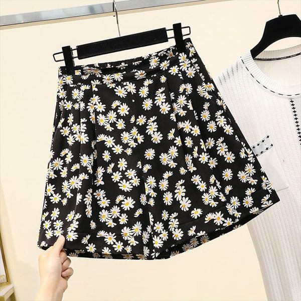 

daisy chiffon floral wide legged womens shorts plus size 5xl large fashion zevity basic high waist summer casual clothing, White;black
