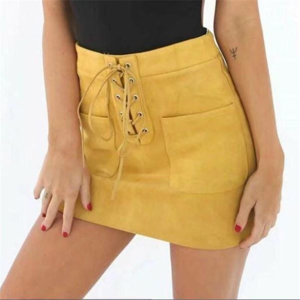 

skirts women's elastic pleated skirt high waist bodycon fashionable mini ladies' soild color lace- up bottoms wear, Black