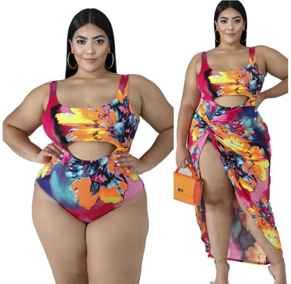 

one-piece suits print one piece swimsuit women plus size swimwear hollow out bathing suit bandage beach sarong monokini push up