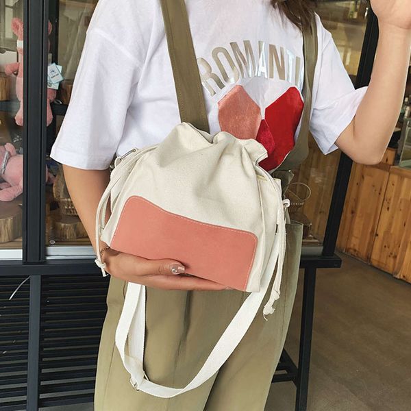 

hbp fashion 2019 new small fresh canvas ins middle with korean version female student mori literature and art drawstring shoulder bag