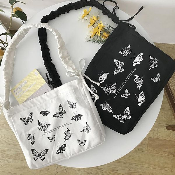 

evening bags fashion butterfly women canvas bag cotton cloth fabric crossbody lady large capacity shoulder drawstring strap #25
