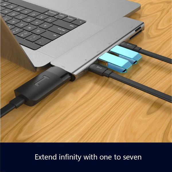 

hubs 7 in 1 laptype-c usb 3.0 hub 4k hd adapter pd usb-c dock metal shell sd tf micro card reader slot