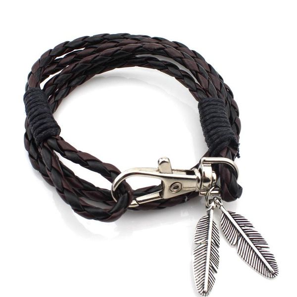 

new retro fashion caribbean ocean series feather bracelet pu multi-layer weaving bracelet black brown red, Golden;silver