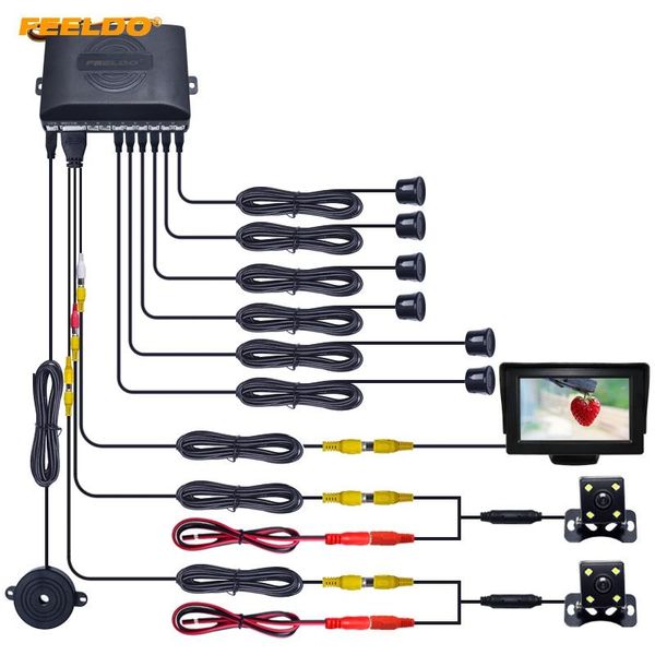 

car rear view cameras& parking sensors feeldo 4.3" lcd monitor 6-sensor radar 2pcs 4-led ccd camera dual visual rearview video sensor s