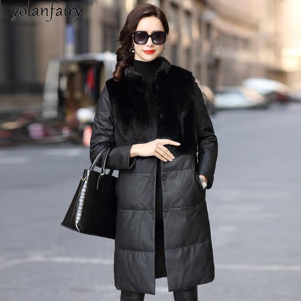 

women's leather & faux 2021 genuine jacket women winter sheepskin coat female collar duck down jackets woman fashion mujer chaqueta, Black