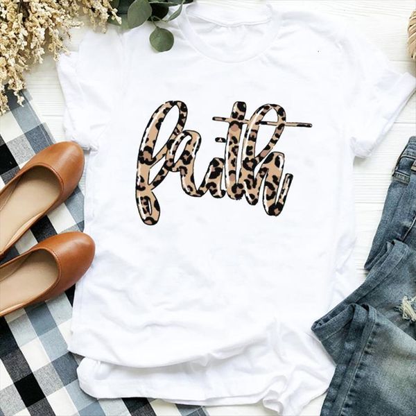 

letter leopard mujer camisetas women t shirts clothing print clothes tee for female graphic, White