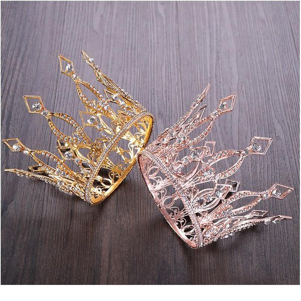

trendy rose gold round rhinestone crystal crown wedding tiara crown bridal hair accessories crown party wedding headw qyliul, Silver