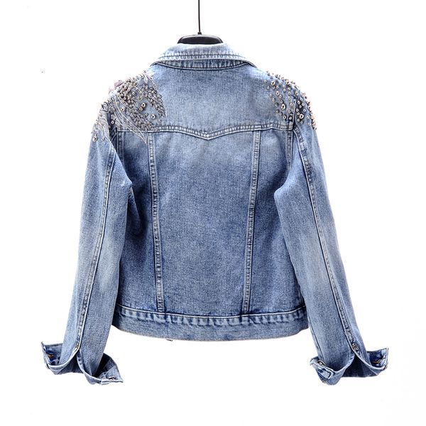 

2021 spring autumn beading flowers denim women short jeans jacket female plus size 3xl vintage outerwear chaqueta mujer xkrq, Black;brown