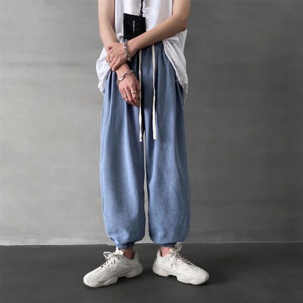 

men's pants 2021 summer youth loose solid color all-match simple thin sweatpants fashion casual drawstring, Black