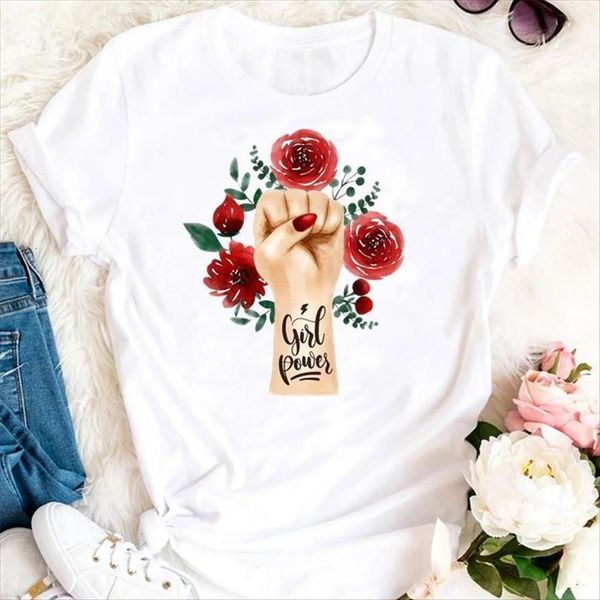 

summer girl power printing womens t shirt trend cartoon tshirts fashion clothes graphic lady print tee, White
