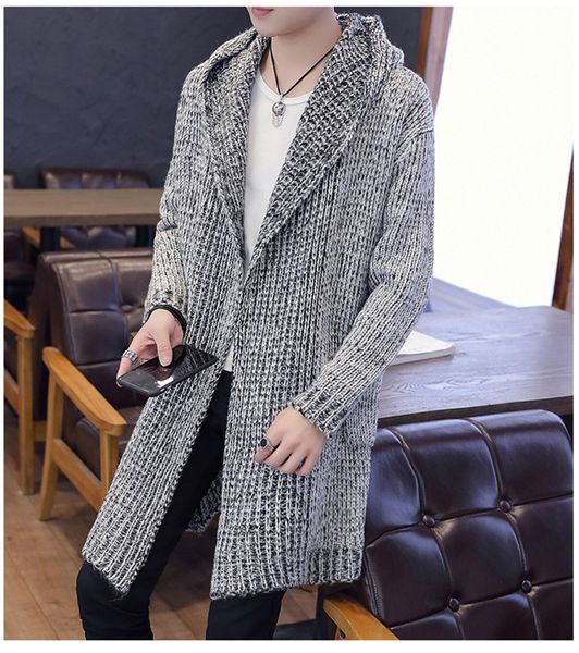 

autumn winter 2021 new men's sweatercoat solid long sleeve hooded coat outerwear men casual sweater cardigan dwx3, White