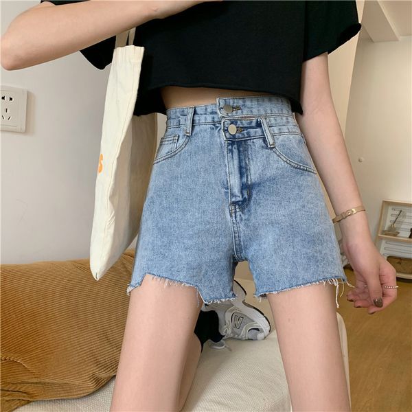 

2021 new women's jeans shorts, solid color, style, simple, casual, irregular, waist, loose, slim, high leg, fashion, summer, e5do, Blue