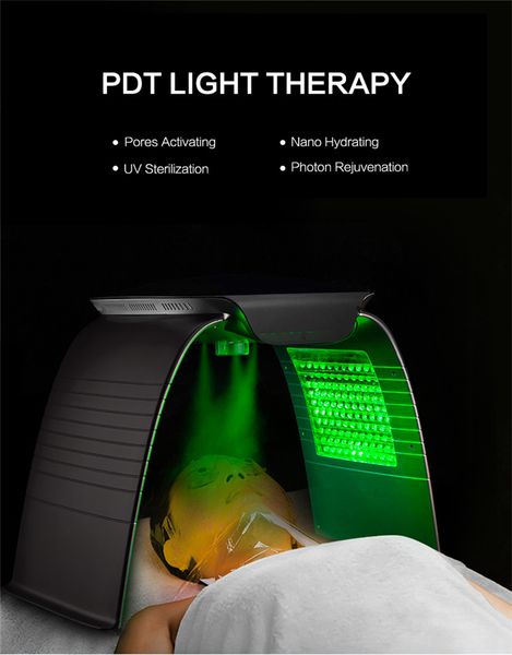 

home use multifunctional colorful pn led light facial skin beauty therapy 7 colors face mask pdt machine with stream mist spray