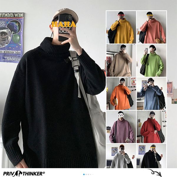 

new 2021 privathinker winter warm men's turtleneck sweater 10 solid color korean man knitted sweaters male pullovers m0hf, White;black