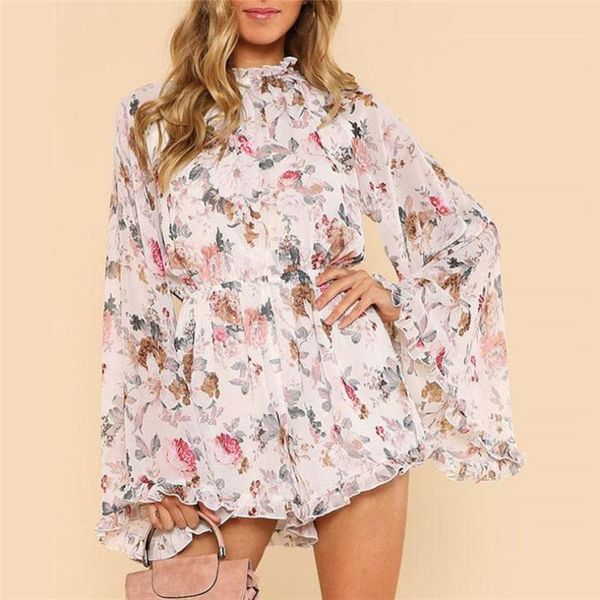 

new fashion women summer backless holiday sleeveless floral printed high waist summer beach playsuits jumpsuit #4f12, Black;white