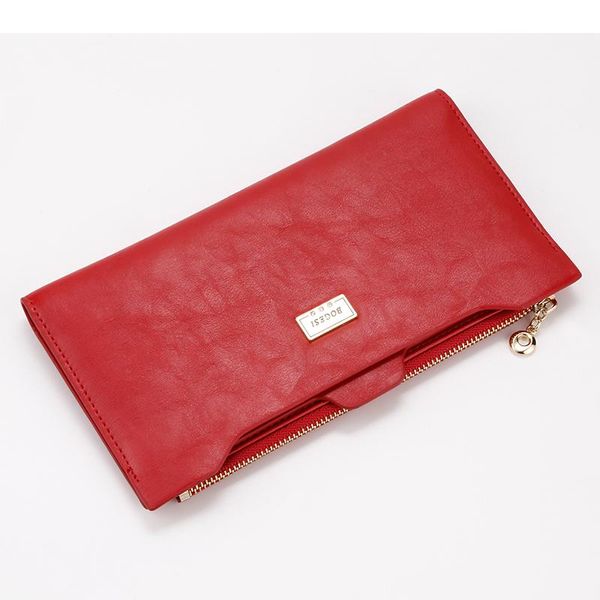 

wallets women wallet female purse leather coins card holder long zipper slim phone money bag clutch vintage, Red;black