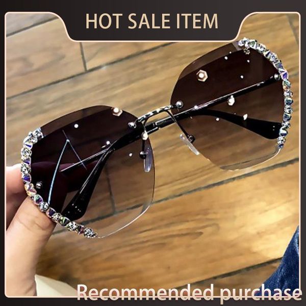 

rimless women italy okulary lady with designer drill vintage uv400 brand sunglasses gradient luxury glasses 2021 female sun kgreb for gwivc, White;black