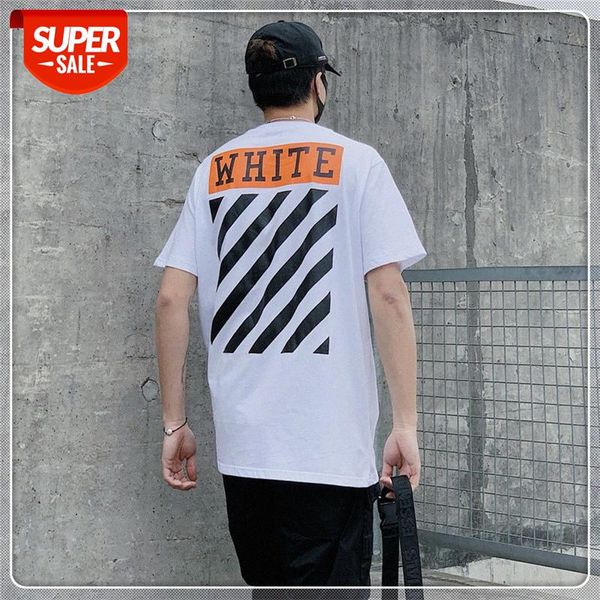 

short-sleeved ins men and women couples white diagonal stripes printed hip-hop t-shirt #0r6l, White;black