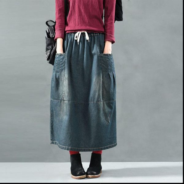 

spring denim skirts for women jeans midi skirt female korean style a line skirt 2020 autumn vintage clothes, Black