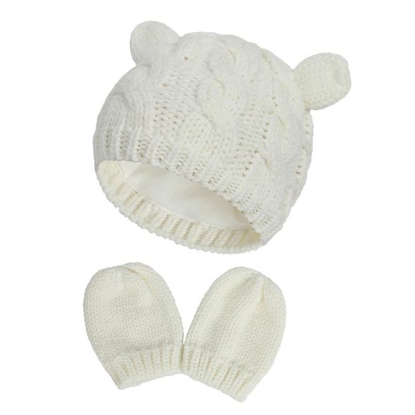 

caps & hats baby hat and mittens set kids knitted beanie cap winter warm pompom gloves, Yellow