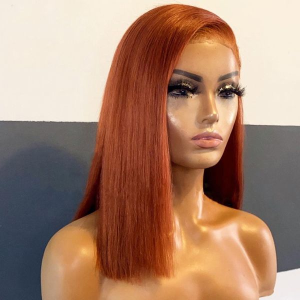 

costume accessories 180% density straight blunt short bob ginger orange synthetic lace front wig for black women with babyhair preplucked wi, Silver