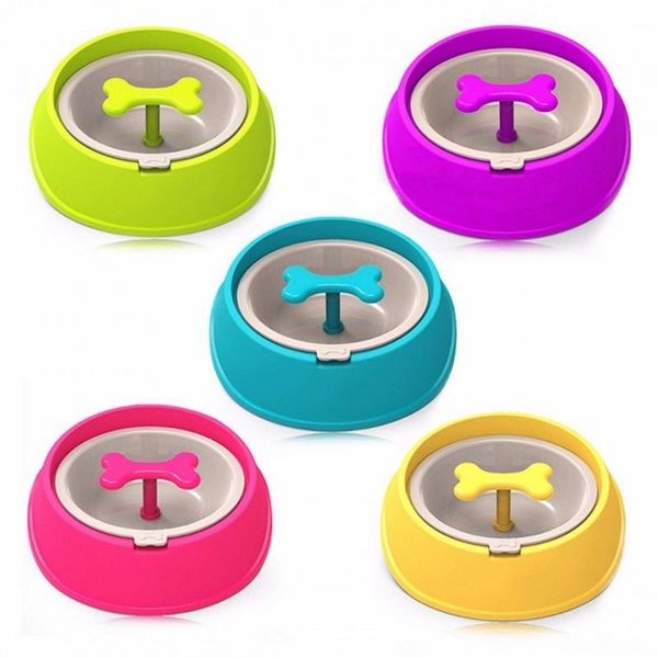 

dog apparel pet cat driking water fun bone shaped slow feeder food bowls bowl dishes for puppy small large feeding