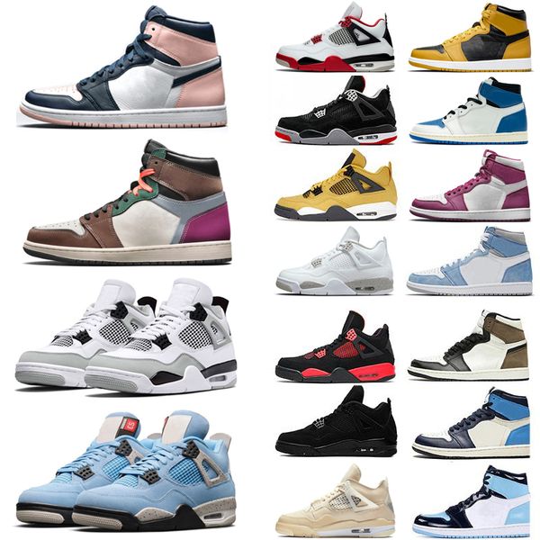 

1 1s men basketball shoes classic bubble gum hand crafted shadow unc 4 university blue 4s red gold toe trainer sport outdoor athletic sneake