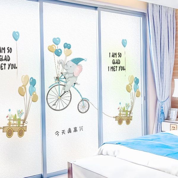 

window stickers cartoon animals elephant frosted film home kitchen bathroom toilet door opaque sticker privacy glass decor
