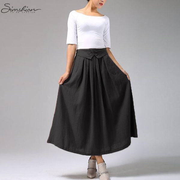 

skirts 2021 women skirt elastic high waist pleated casual a-line female long big swing jupe femme saias plus size, Black