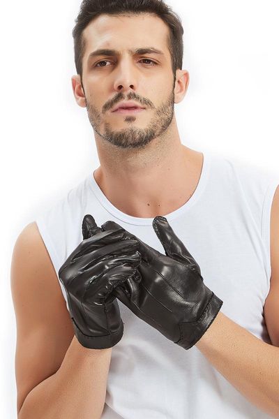 

fingerless gloves calharmon men cool out stitching real italy leather motor, Blue;gray