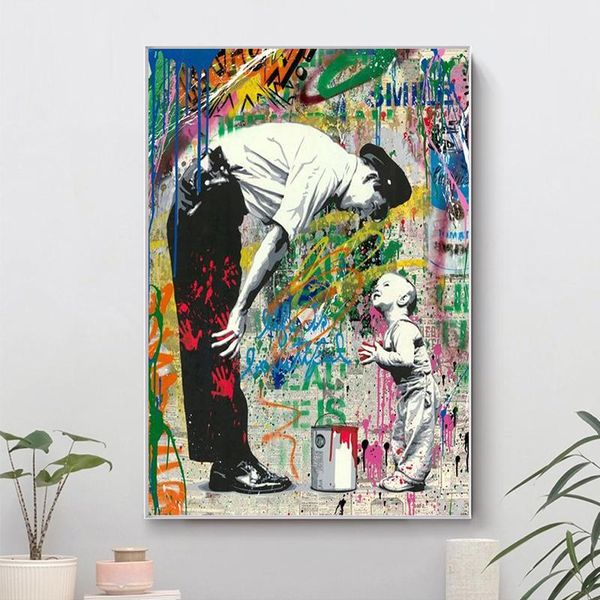

paintings banksy and boy canvas graffiti street art posters prints wall pictures cuadros for living room home decoration