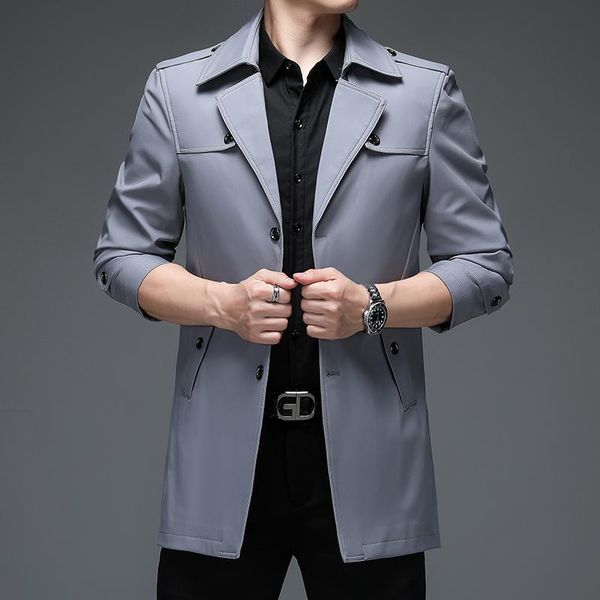 

men's trench coats british style men gabardine coat autumn casual khaki gray black royalblue single-breasted treched outerwear male clo, Tan;black