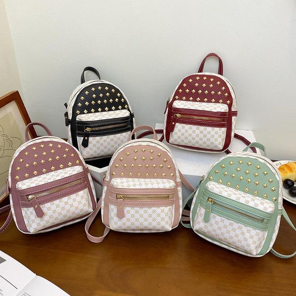 Mochila coreana moda rivet mulheres contraste de lazer cor pequeno estudante escola