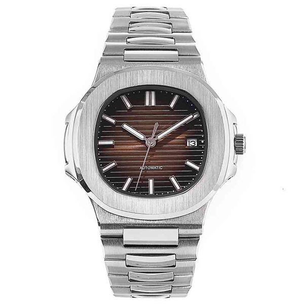 

40mm brown men clock classic sports automatic date sapphire crystal, Slivery;brown