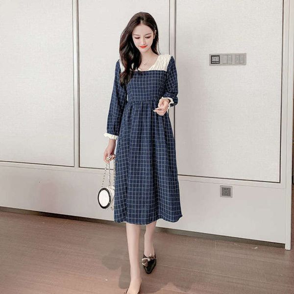 

waist shangxiu fairy french palace v-neck show han slim plaid dress, Black;gray