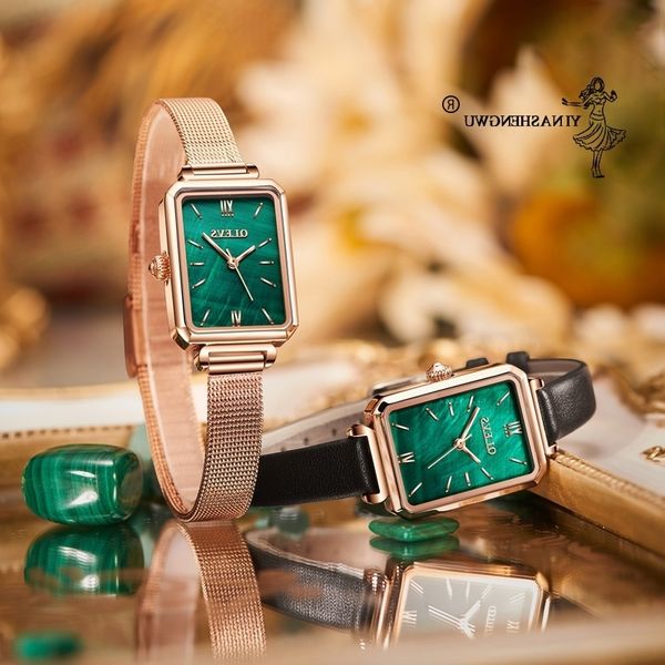 

new women's square luxury mesh leather stainless steel waterproof leisure fashion life quartz watch, Slivery;brown