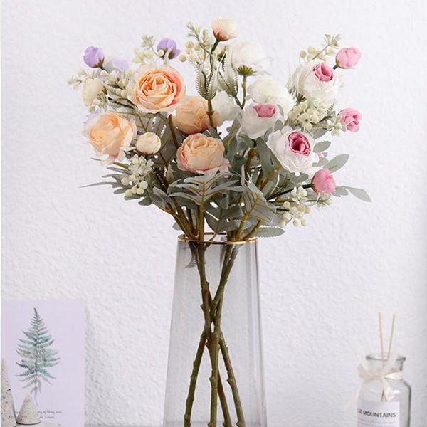 

decorative flowers & wreaths 7 heads artificial bouquet silk rose fake home decor wedding christmas party decoration marriage accessories