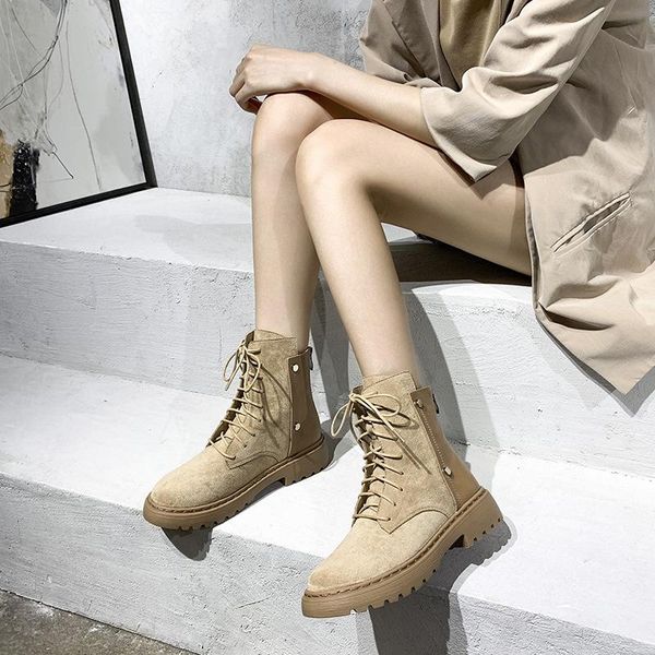 

boots women's with boot girl 2021 autumn winter british style velvet mesh red and brown short, Black