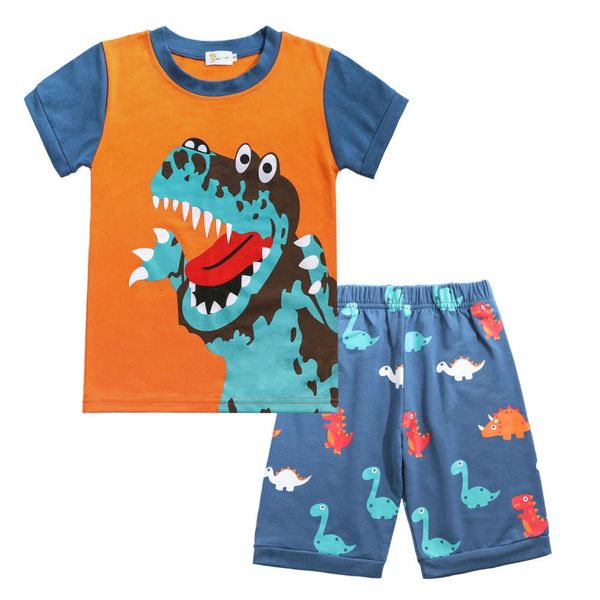 

summer dinosaur printed cotton short sleeve two piece children's home wear, White