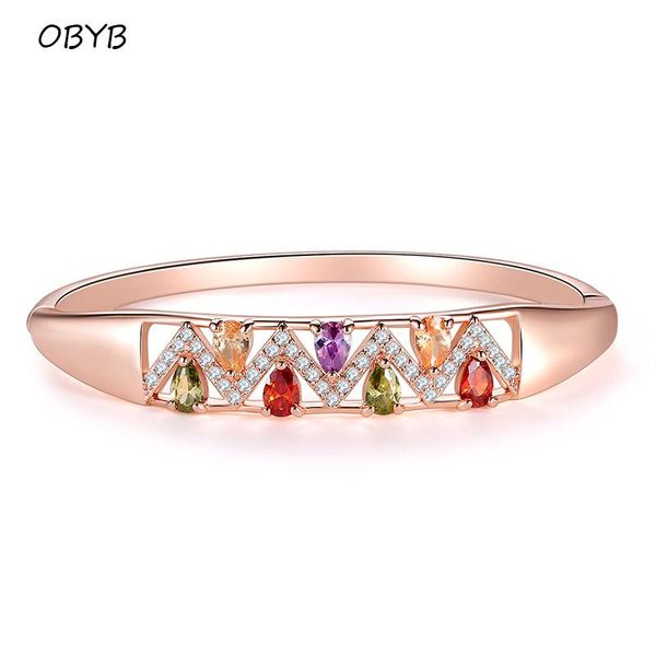 

bangle elegant classic crystal zircon bangles bracelets for women gold color simple female opening wedding jewelry accessories, Black