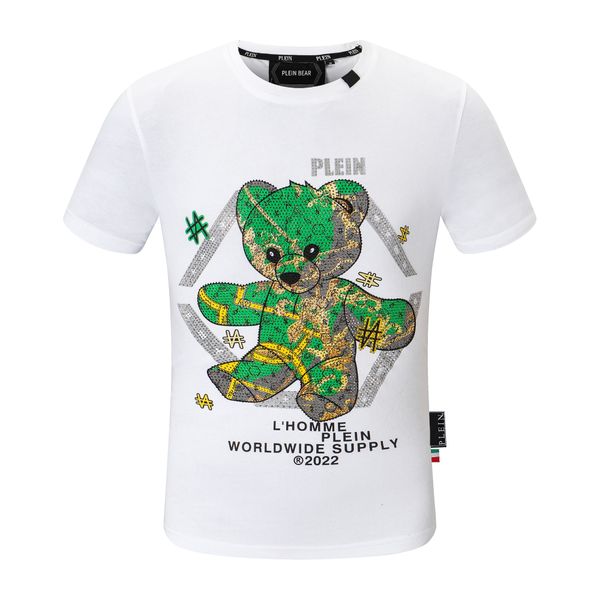 

plein bear t shirt mens designer tshirts rhinestone skull men t-shirts classical hip hop streetwear tshirt casual tees pb 16552, White;black