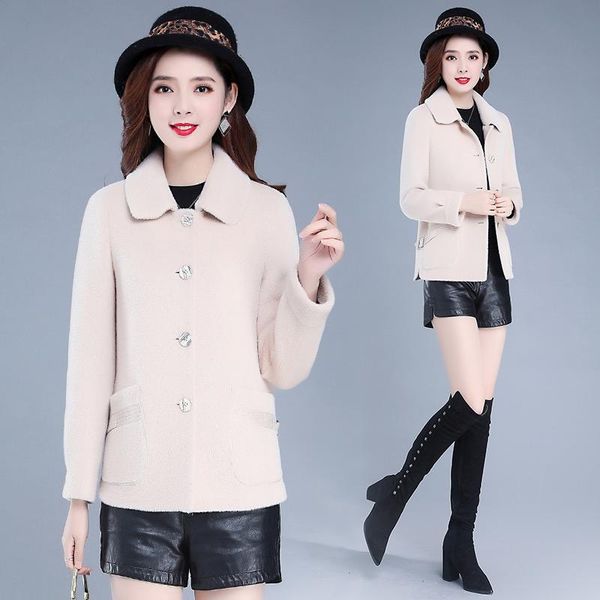 

women's fur & faux high-end lamb wool coat women winter fashion solid single-breasted short mink jacket plus size slim female clothes 3, Black