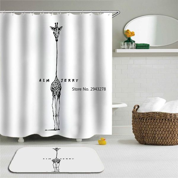 

shower curtains 2pcs/set men/women illustration set bathroom waterproof cloth + non-slip mat toilet home decor