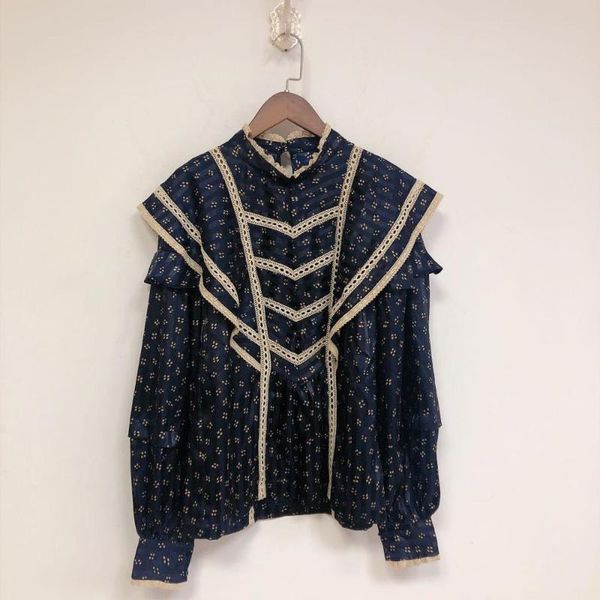 

women lace ruffles blouse hollow out sweet long sleeve shirt & 2021 new, White