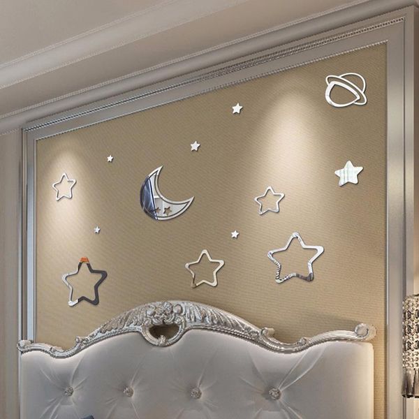 

wall stickers acrylic star moon planet 3d mirror sticker mural decals for room toilet bathroom decor