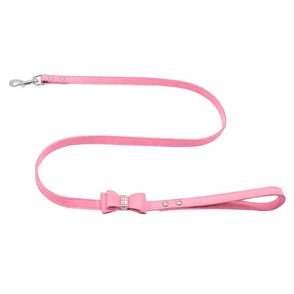 

seude leather dog leash rope small medium dogs walking lead leashes strap bling rhinestone bowknot accessories pet suppl jllcey