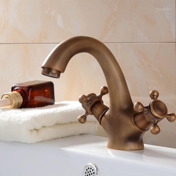 

bathroom sink faucets retro antique copper basin faucet deck mounted mixer taps kitchen bar double cross handle and cold water tap1