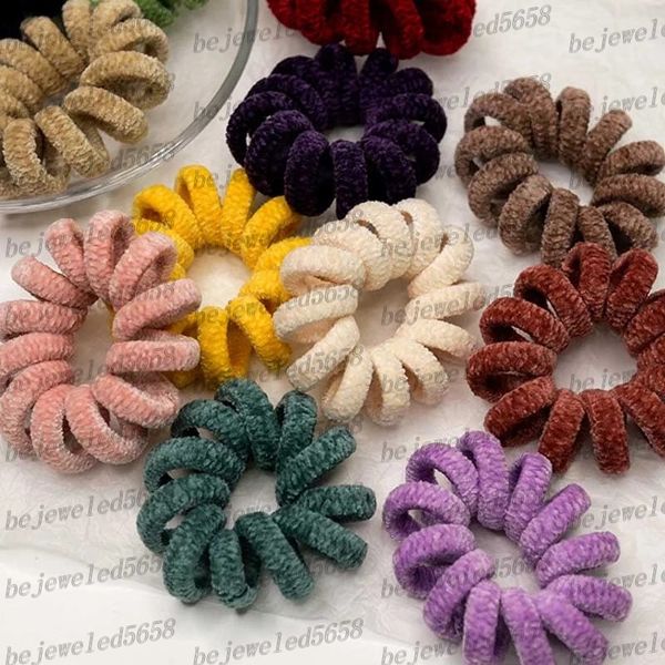

elastic hair bands spiral shape ponytail holders hairties gum rubber band hair rope telephone wire hair accessories, Pink