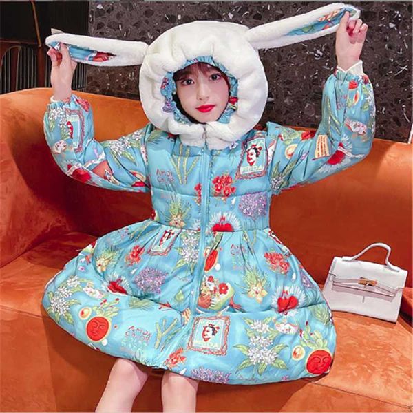 

down coat girls dowm parkas winter kids fashion thick outerwear hoodies for baby children warm long coats clothing teenagers outfits, Blue;gray